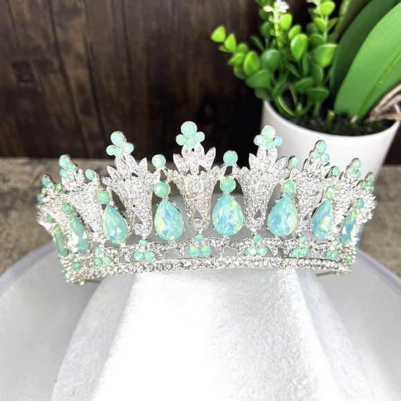 Vintage Bridal Wedding Tiara Crystal Gemstone Queen Silver Crown for Bridal Gift - Picture 4 of 4